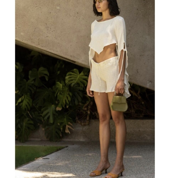 Savannah Morrow Sol Bell Sleeve Crop Top in Sunshine Yellow - Picture 2 of 11